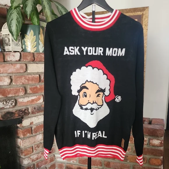 NWT Tipsy Elves Ask Your Mom If I’m Real Santa Christmas Sweater Mens M - Picture 1 of 13